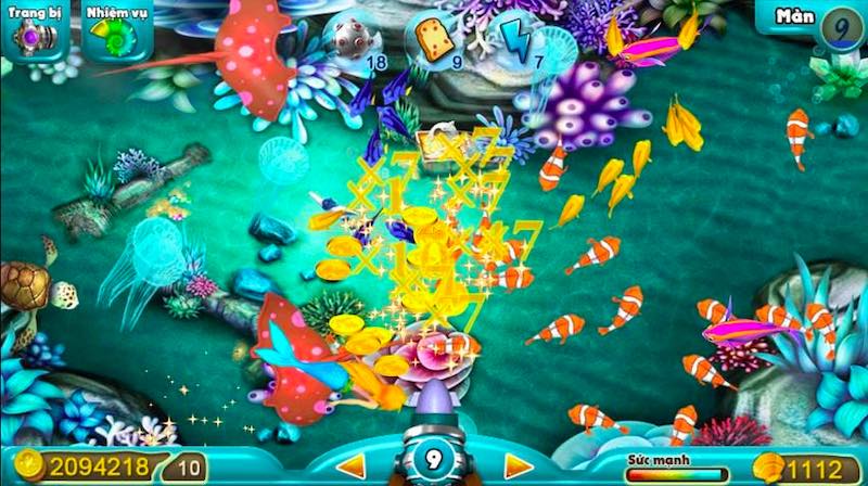 Bản đồ săn cá đầy đủ hiệu ứng súng và đường đi của cá