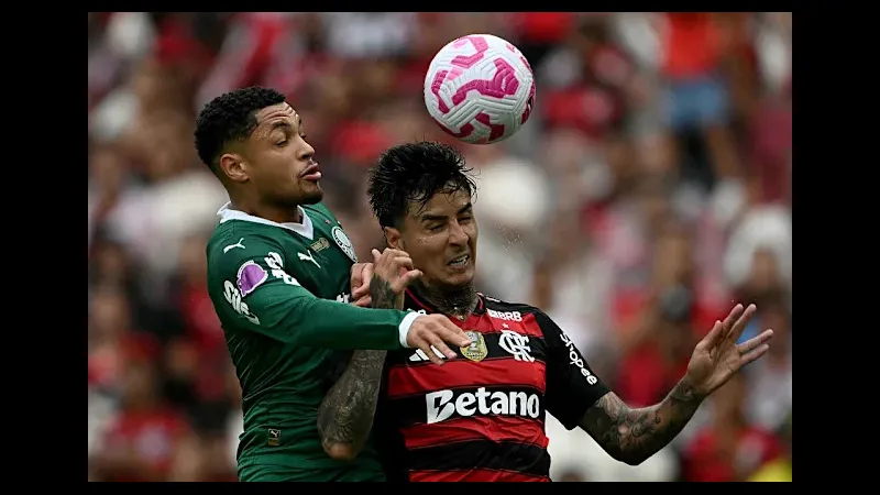 Cầu thủ của Palmeiras tung cú sút mạnh vào khung thành Flamengo Cầu thủ của Palmeiras tung cú sút mạnh vào khung thành Flamengo